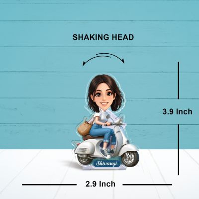 Personalized Scooty Rider Girl Booblehead Caricature for Girls Battery Powered Moving Head Feature Birthday Gift for Daughter, Sister, Mom & Lady Boss Tabletop Decor